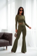 Legginsy z marszczeniem SLAY | khaki, brąz