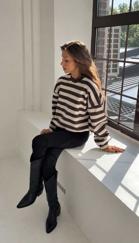 ocieplana bluza bez kaptura MUA SHORT | pasy, wino, brąz, czerwień